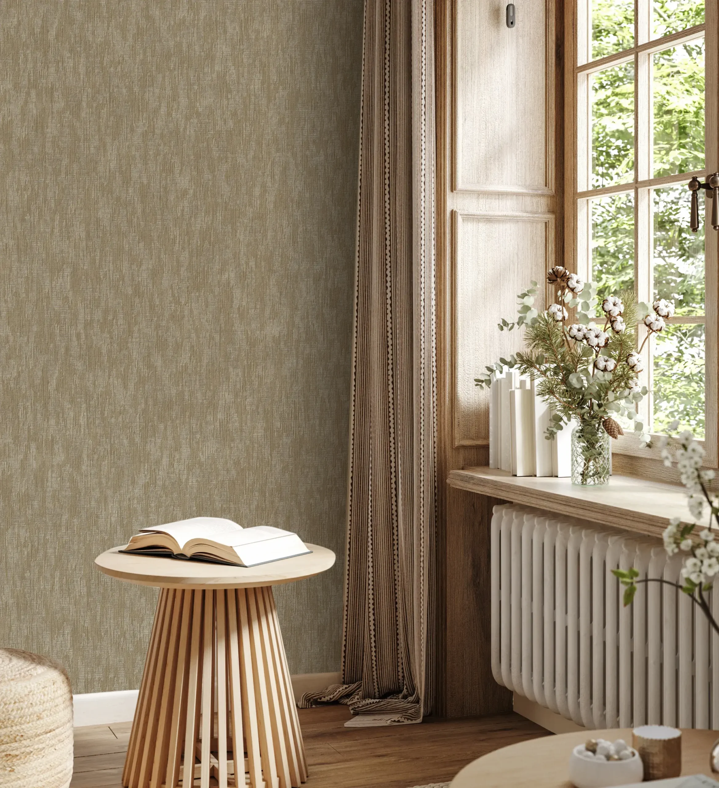 Cream Embossed Wallpaper – Natural Warmth (24108-5)